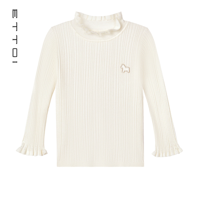 【莱赛尔+山羊绒】ETTOI爱多娃女童针织木耳边打底衫2025冬季新款