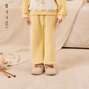新款 子2025年冬季 ETTOI爱多娃女童灯芯绒阔腿百搭拼接裤 朗姿童装