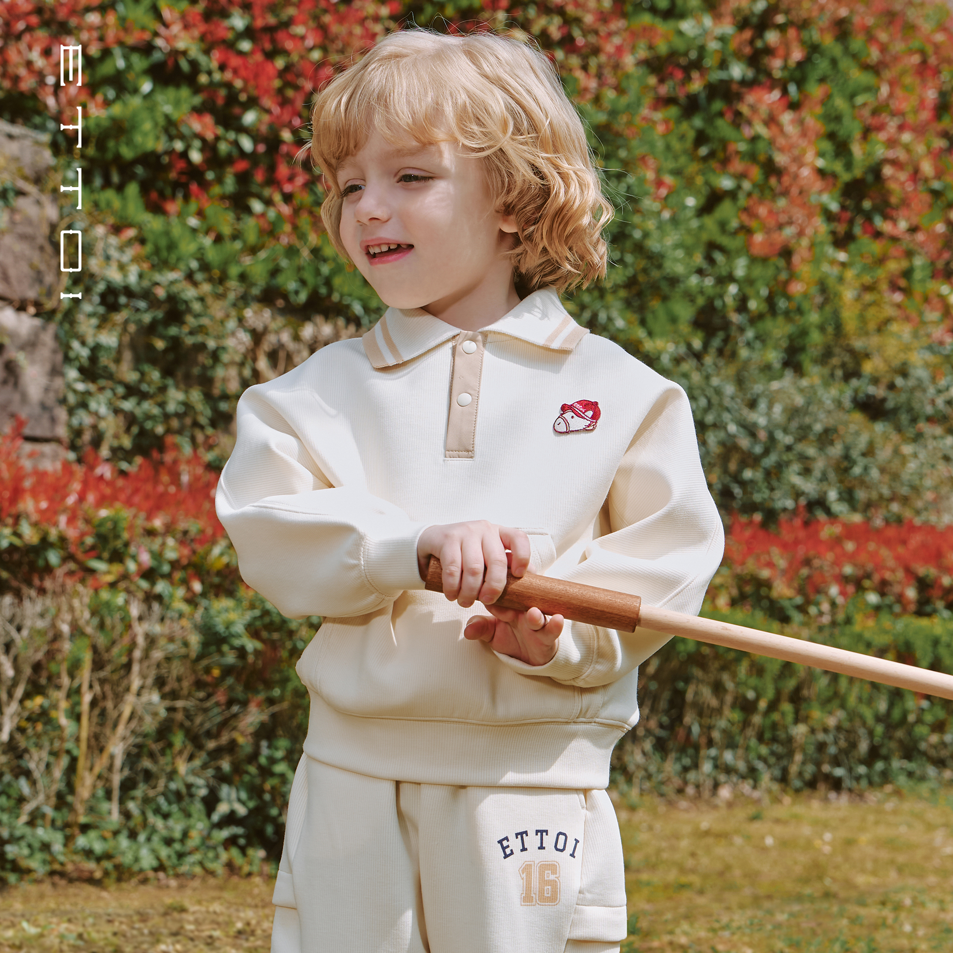 ETTOI爱多娃2025秋季新款翻领撞色卫衣休闲宽松舒适长裤运动套装