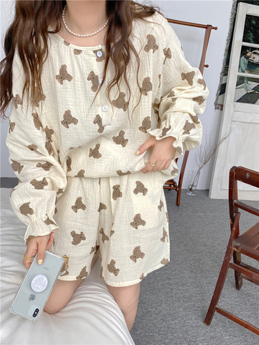 Real shot real price Korean version ins girls' skin friendly and breathable cotton home clothes series pajamas suit