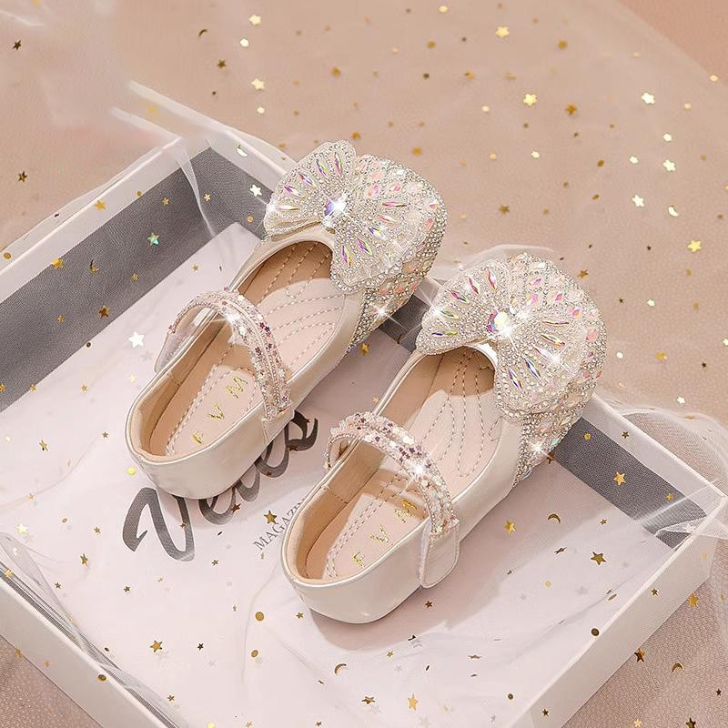 真皮女童鞋公主水晶鞋