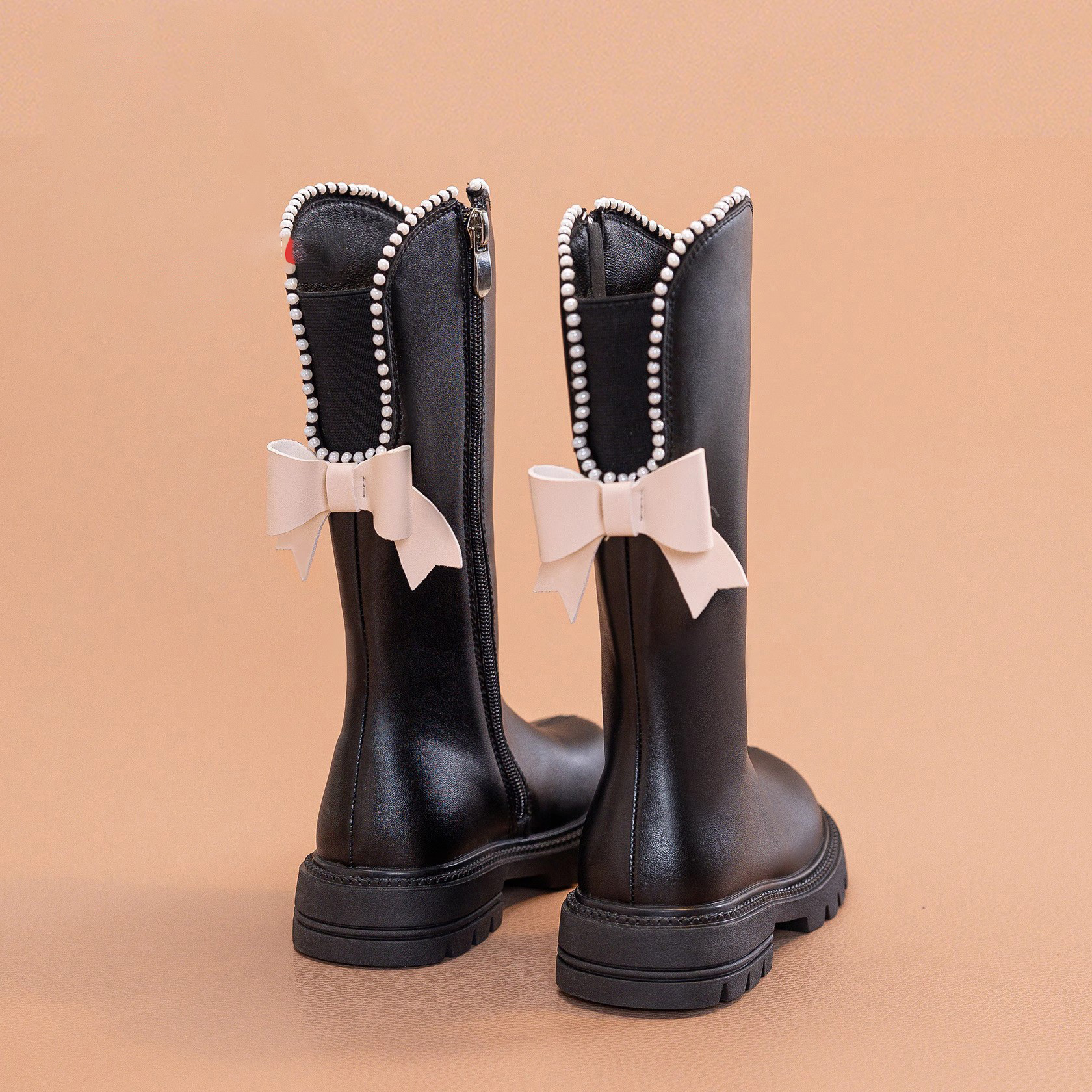 真皮女童鞋儿童长靴小公主女孩