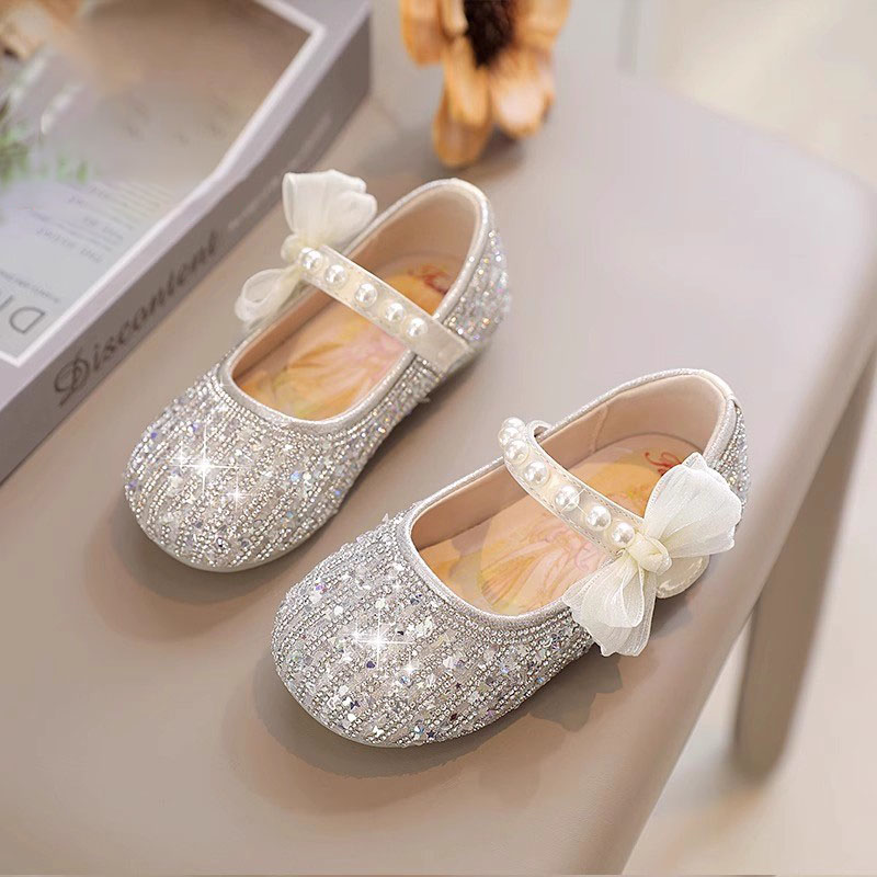 真皮女童公主小皮鞋水晶单鞋