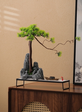 新中式迎客松禅意盆景摆件