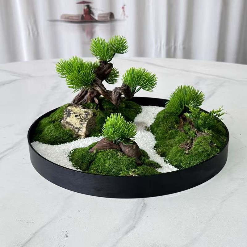 酒店餐桌中间转盘摆件新中式永生苔藓微景观造景圆桌绿植装饰摆台