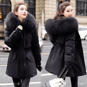 加绒加厚派克服2023新款羽绒棉服女中长款冬季韩版宽松大毛领外套