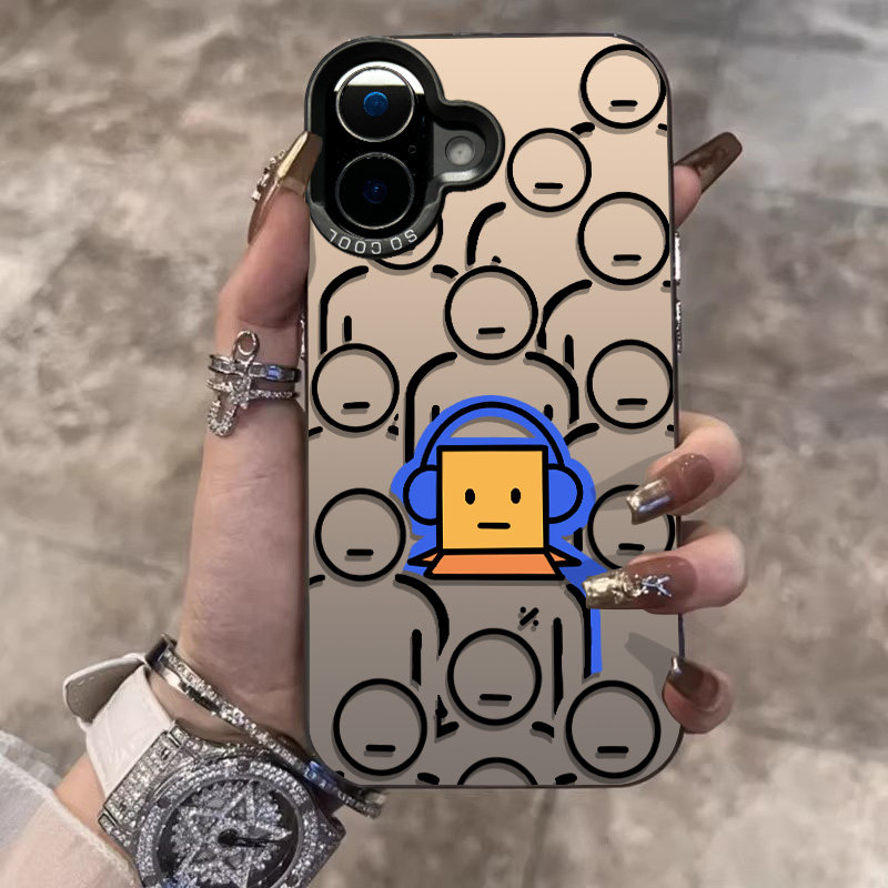 盒子小人适用苹果16pro手机壳iphone15plus新款14简约13mini卡通12promax磨砂8plus男款7高级xr全包x防摔外壳
