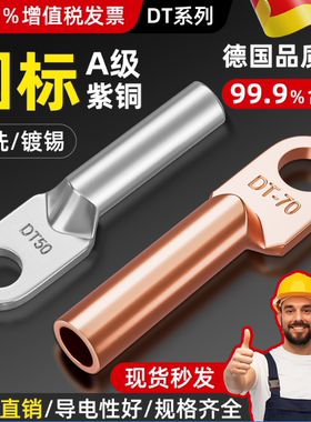 铜鼻子铜接头DT10/16/25/35/50/70-500平方接线端子堵油线耳鼻子