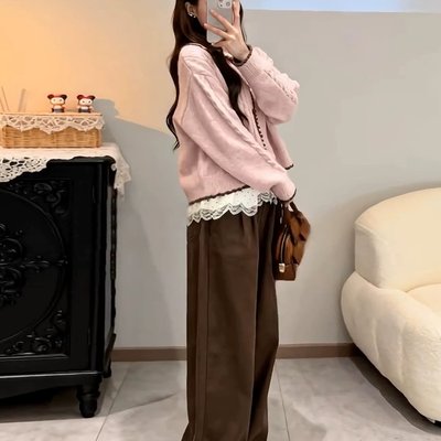 韩系学院风粉色针织开衫毛衣外套女秋冬季2025新款巨好看超火上衣