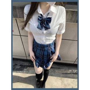 辣妹学院风日系纯欲白色修身 短袖 显瘦衬衣女 裙套装 收腰jk制服衬衫