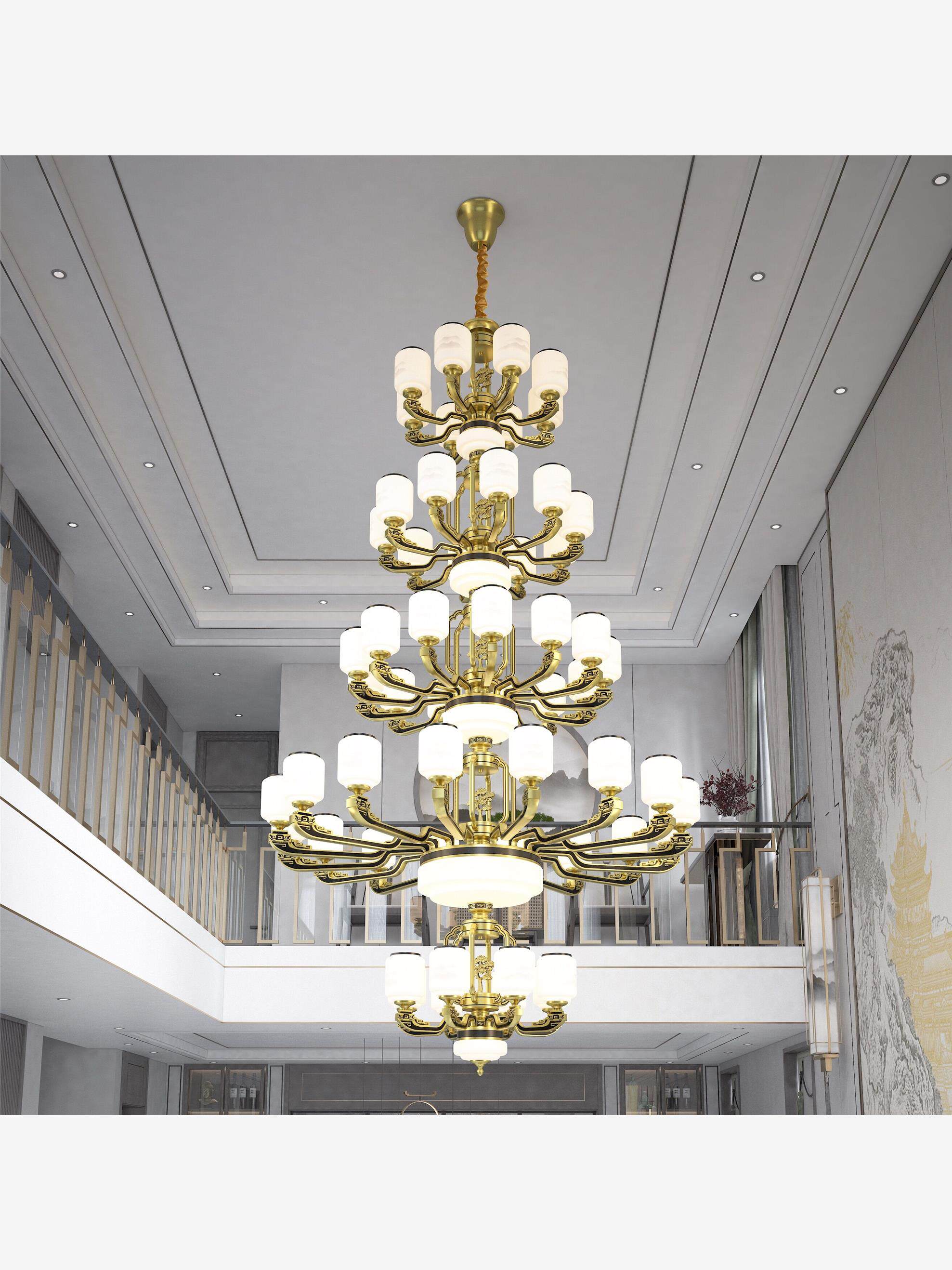 别墅复式楼大吊灯新中式灯具豪华客厅灯楼中楼大厅三层四层灯饰