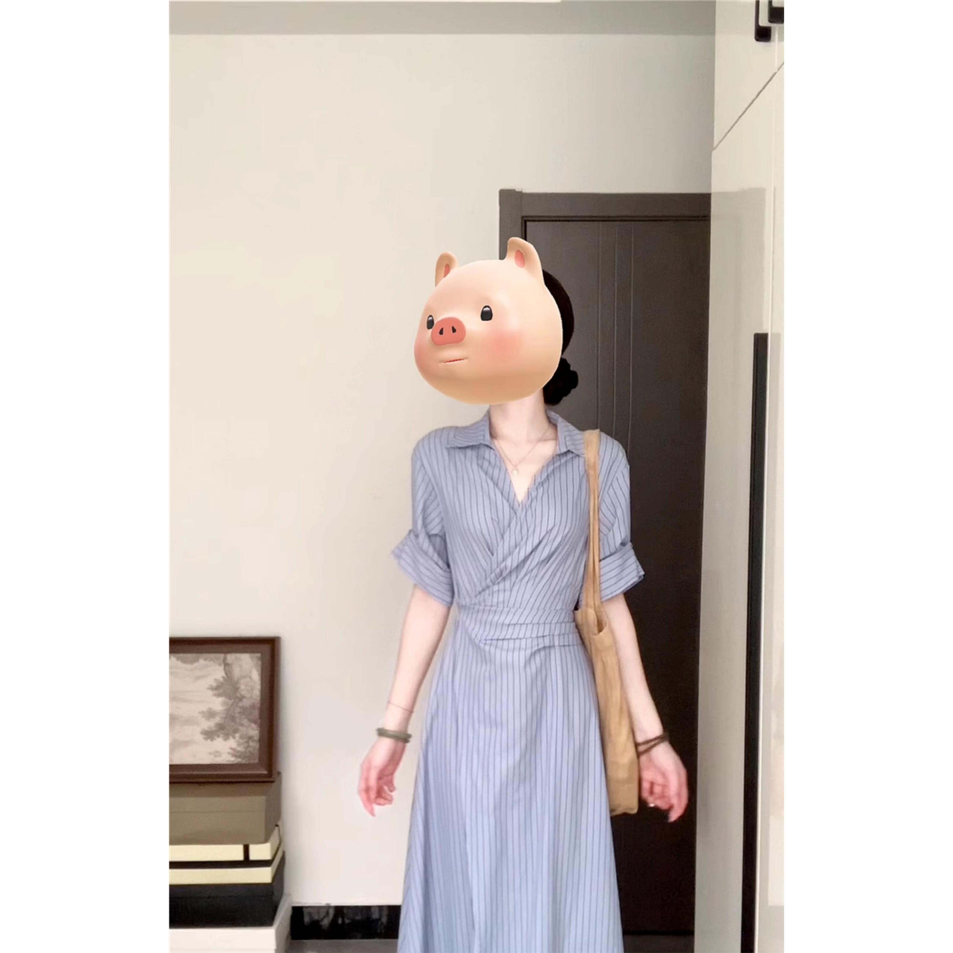 韩系气质优雅蓝色条纹衬