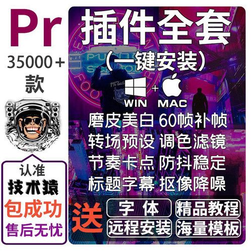 pr插件全套一键安装包中文转场磨皮调色字幕预设素材模板教程2025