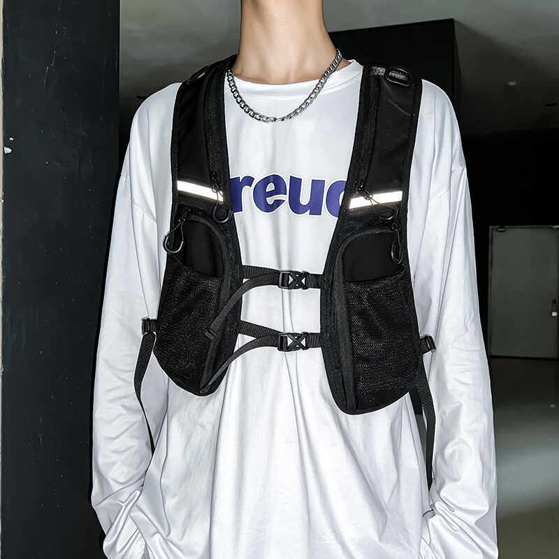 RUNNING VEST BAG COOL DARK FUNCTIONAL WIND TACTICAL CARGO VEST VEST BAG REFLECTIVE LIGHT RIDING RUNNING