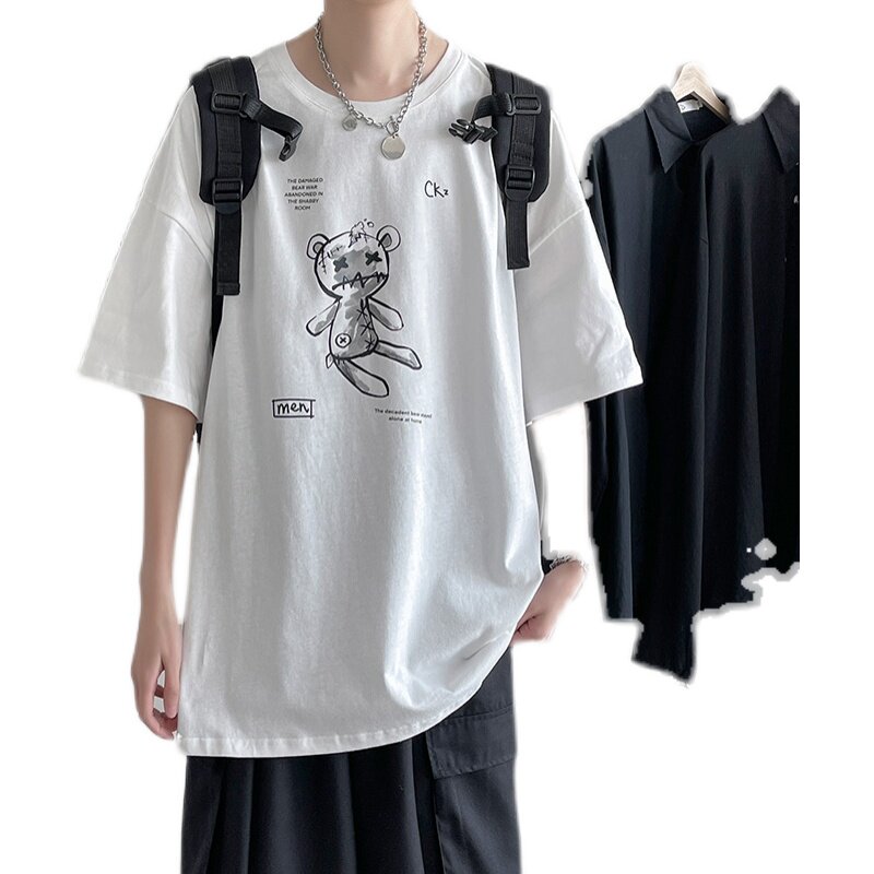 短句-2021夏季小熊T恤男潮牌男女情侣装ins潮牌宽松上衣C417-T04,男装T恤,电商A058-1（原电商C417）