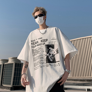 T255-P30控48 夏季欧美高街宽松字母人物印花短袖T恤男图片