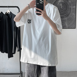 短句-ins后背小熊印花短袖t恤男女情侣纯棉学生T恤白C417-T02-P25，男装T恤，电商A058-1（原电商C417）