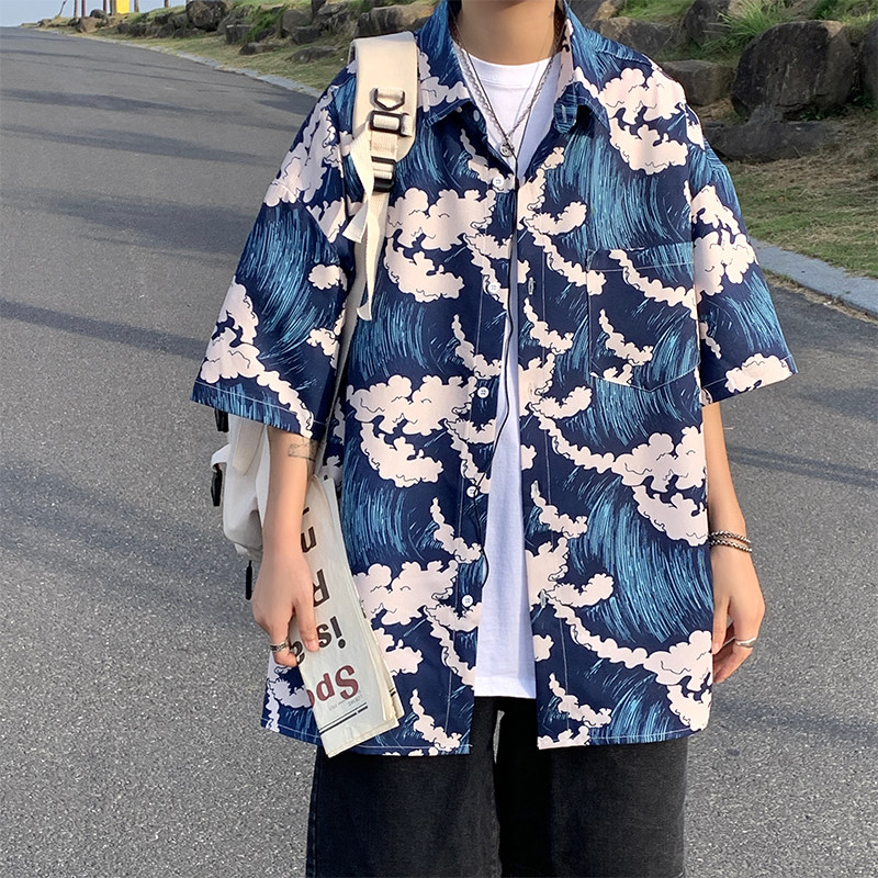 CS1898-特P35控48夏季夏威夷海边冰丝花衬衫男短袖外套,男装T恤,电商A058-1（原电商C417）