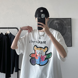 短句-ins小熊印花短袖t恤男女夏季港风情侣半袖上衣C417-T01-P25，男装T恤，电商A058-1（原电商C417）