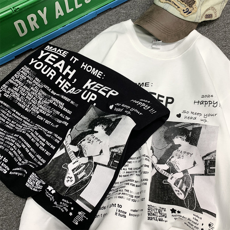 T255-P30控48夏季欧美高街宽松字母人物图案印花短袖T恤男,男装T恤,电商A058-1（原电商C417）