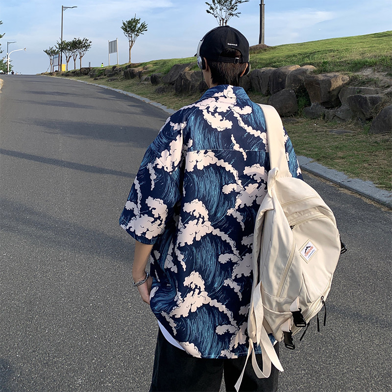 CS1898-特P35控48夏季夏威夷海边冰丝花衬衫男短袖外套,男装T恤,电商A058-1（原电商C417）