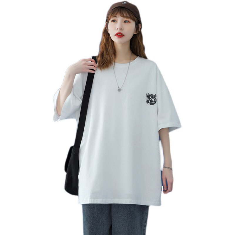 中性风夏季后背小熊印花短袖t恤男女情侣纯棉学生T恤C417-T02-P25,女装T恤,电商A058-1（原电商C417）