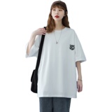 中性风夏季后背小熊印花短袖t恤男女情侣纯棉学生T恤C417-T02-P25，女装T恤，电商A058-1（原电商C417）