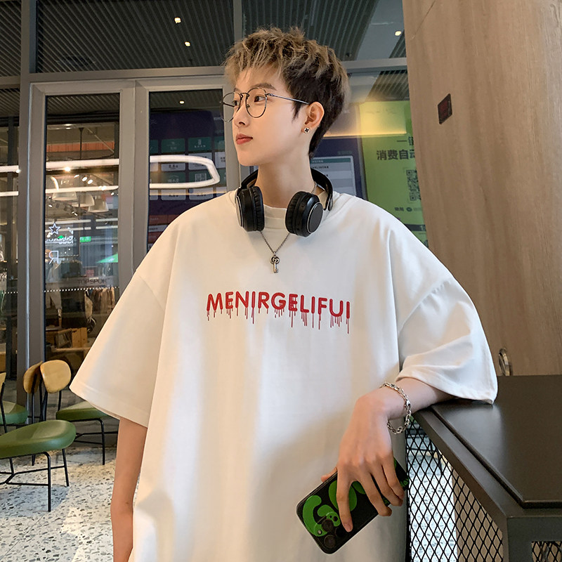 T261-P30控48260克夏季港风拉浆字母印花潮流短袖T恤,男装T恤,电商A058-1（原电商C417）