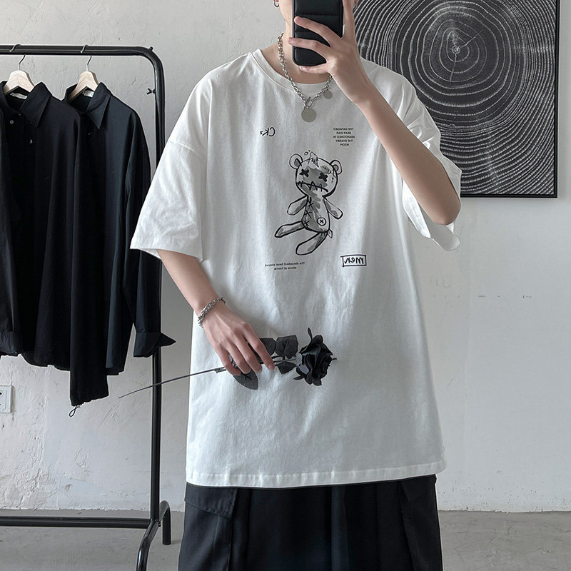 短句-2021夏季小熊T恤男潮牌男女情侣装ins潮牌宽松上衣C417-T04，男装T恤，电商A058-1（原电商C417）
