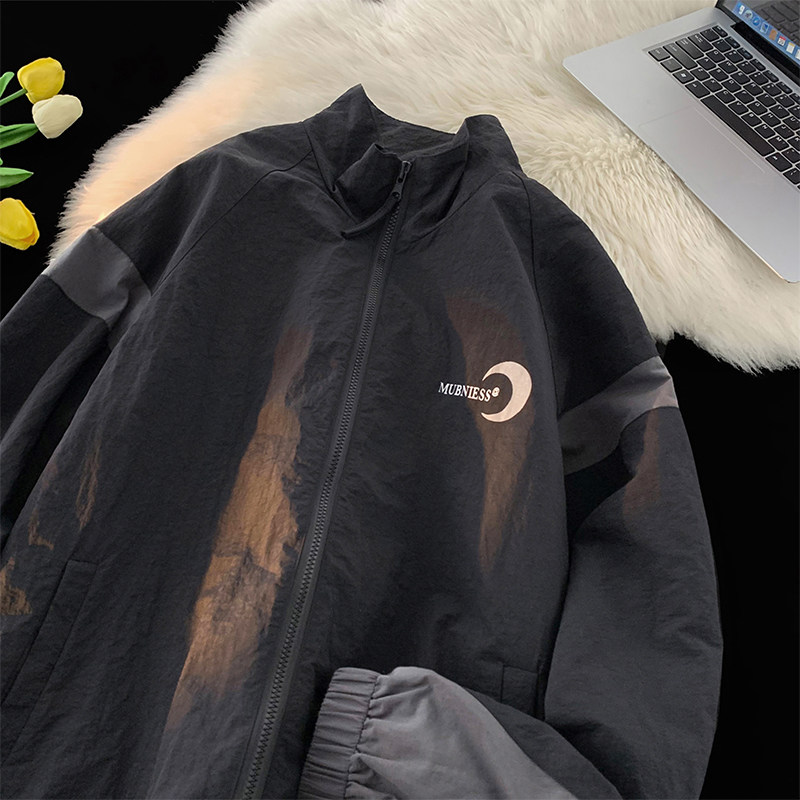 JK8822-P75控98抖音品秋季美式复古撞色夹克OVERSIZE外套男，男装夹克，电商A058-1（原电商C417）