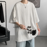 T50-P35-控58高品质夏季褶皱冰丝短袖T恤男潮流宽松高级感半袖，男装T恤，电商A058-1（原电商C417）