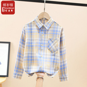 女童衬衣春季 新款 中大童纯棉格子文艺衬衫 童装 磨毛洋气潮女孩春装