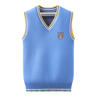 男童中大童春秋棉毛衣背心一体绒韩版洋气毛线针织马甲无袖外穿