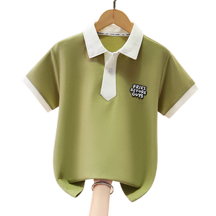 男童短袖翻领POLO衫2024新款夏季中大童洋气T恤儿童男孩带领半袖