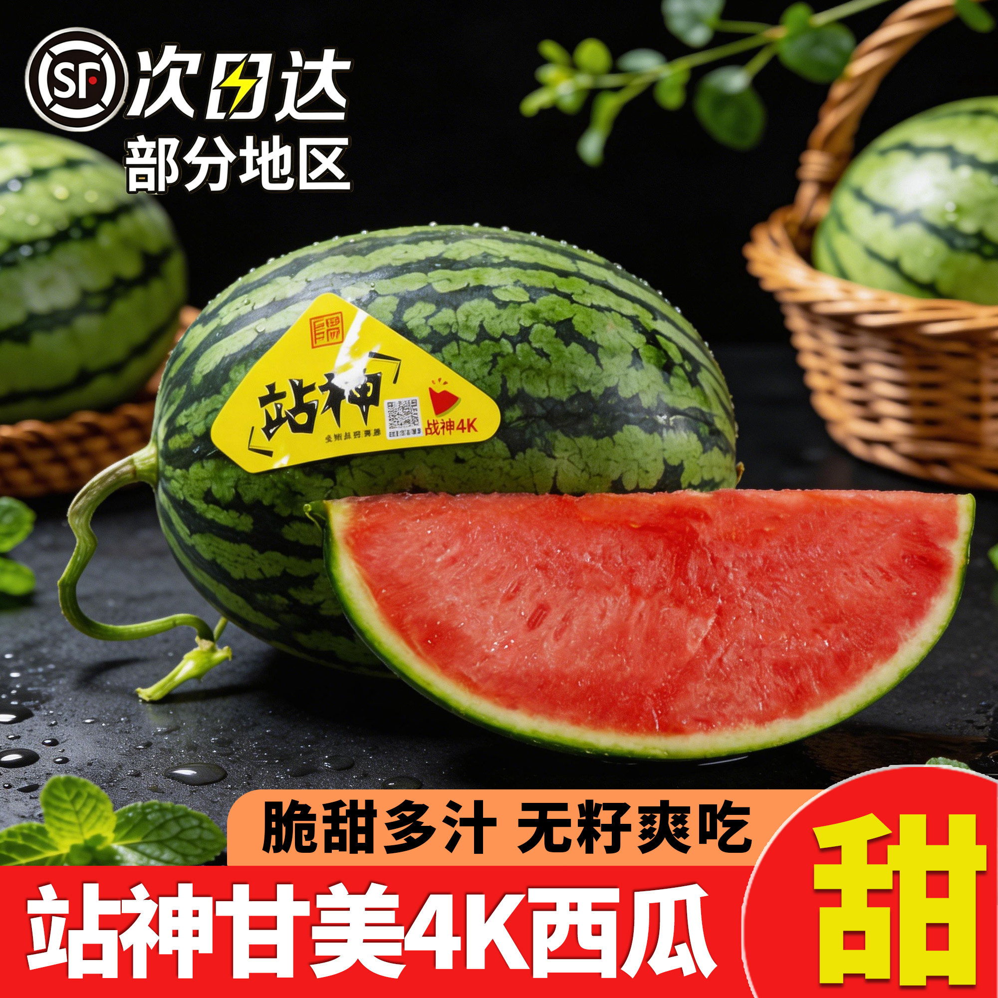北京当日达】站神甘美4K西瓜整箱大西瓜脆甜多汁当季水果顺丰包邮
