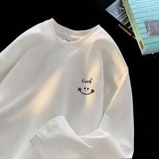 印花上衣服ins潮流宽松情侣圆领秋衣 美式 纯棉t恤长袖 男生2023新款