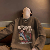 美式 百搭高街复古上衣服ins 宽松潮流打底衫 长袖 T恤男生2024春秋季