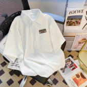 男夏季 POLO衫 简约翻领休闲上衣宽松学生情侣白色纯棉t恤 短袖 美式