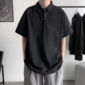 夏季 简约潮牌休闲宽松百搭翻领体恤上衣服学生 男士 纯色短袖 Polo衫