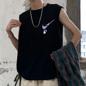 t恤男士 潮牌纯棉坎肩外穿马甲健身宽松篮球无袖 跨栏背心男士 夏季