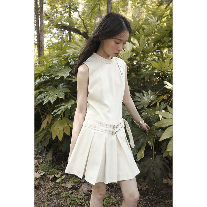 SUPERSCAPE素舶  小立领无袖百褶短款连衣裙