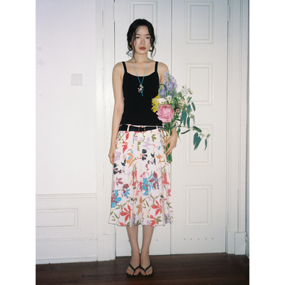 SUPERSCAPE素舶 花影缤纷百搭显瘦百褶印花A字半身裙