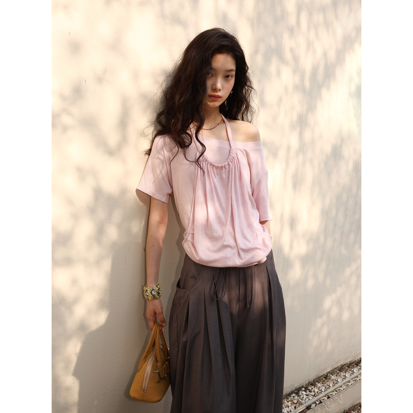 SUPERSCAPE素舶 混纺亲肤透气假两件挂脖短袖T恤