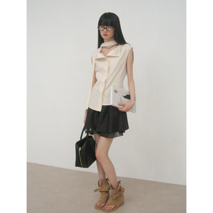 SUPERSCAPE素舶 法式浪漫不对称飘带荡领设计感无袖上衣