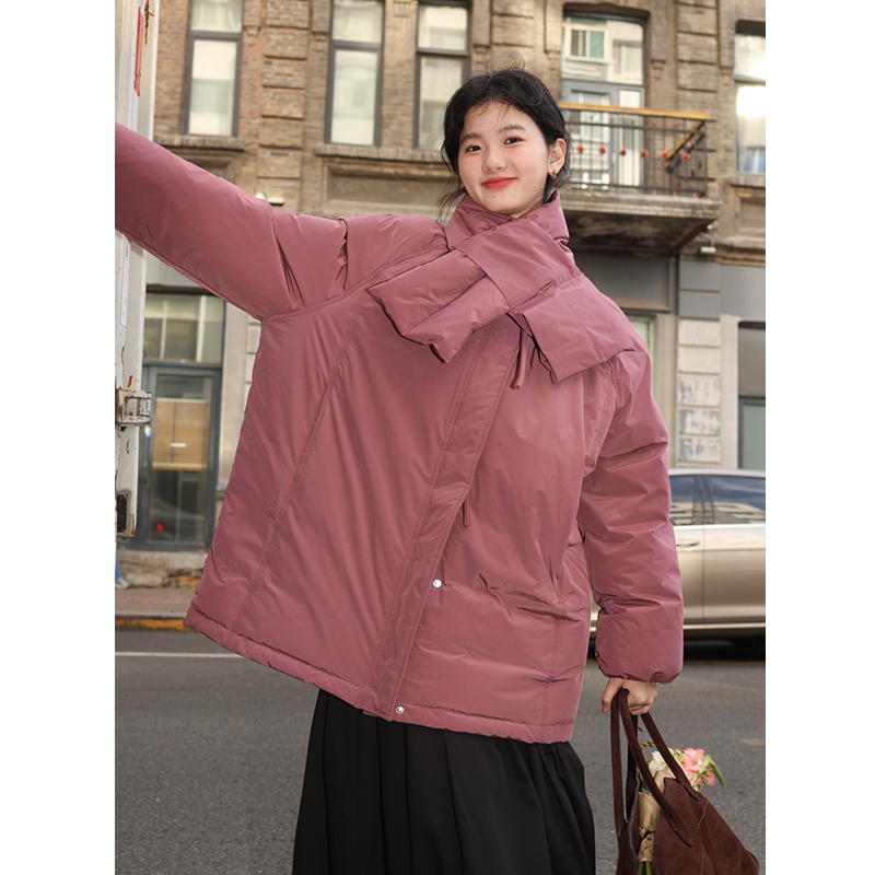 SUPERSCAPE 围巾装饰花苞羽绒服领口抽绳气质面包服