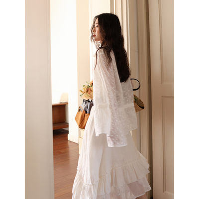 SUPERSCAPE素舶  重工刺绣花朵透视外搭休闲显瘦长袖衬衫