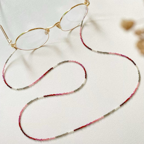 新中式国风撞色眼镜链女渐变红灰水晶极细2mm耳机链项链墨镜配饰
