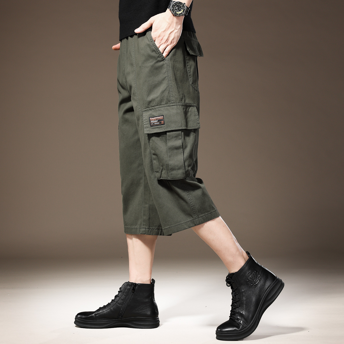 高端胖子七分工装短裤男士马裤宽松大码夏季户外耐磨休闲八分裤子