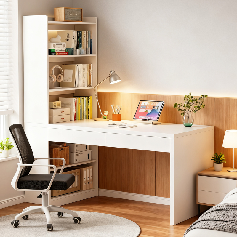 转角书桌书架书柜一体桌子学生家用写字学习桌卧室台式电脑办公桌