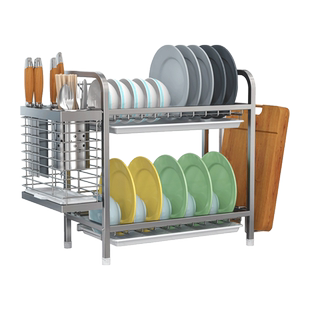 304不锈钢碗架沥水架窄款碗碟架厨房台面家用置物架同时筷子刀具